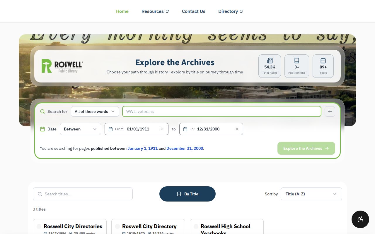 Roswell city directory digital archives collection screen