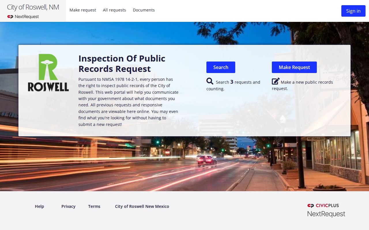 Roswell residents directory city public records request portal