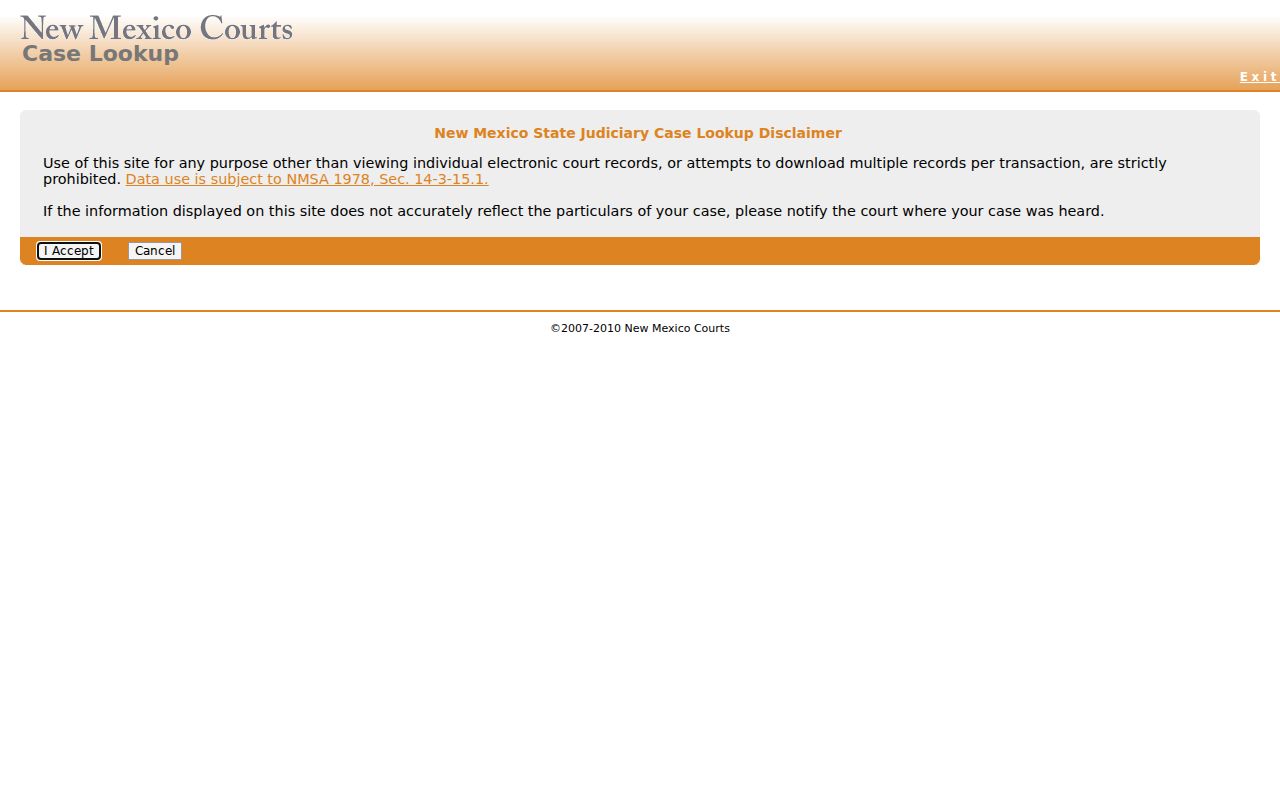 Roswell residents directory New Mexico Case Lookup screen