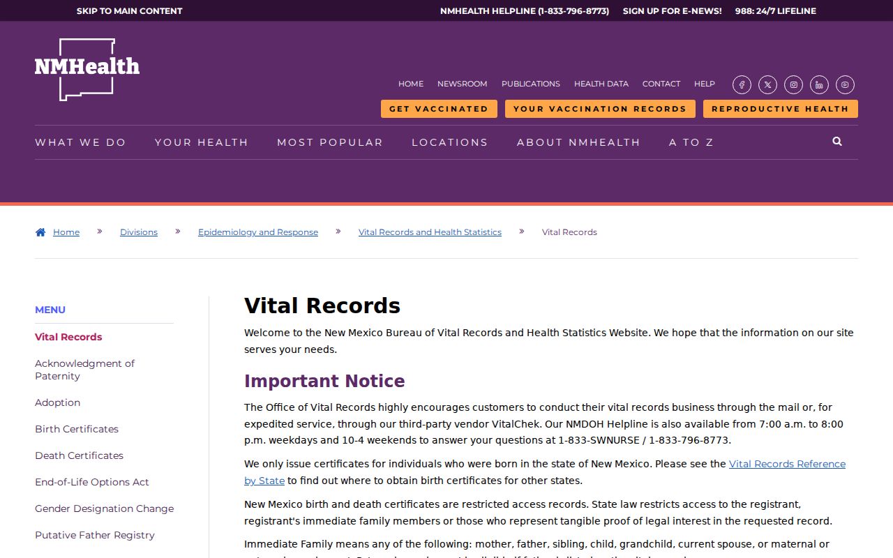 Roswell residents directory New Mexico vital records ordering information
