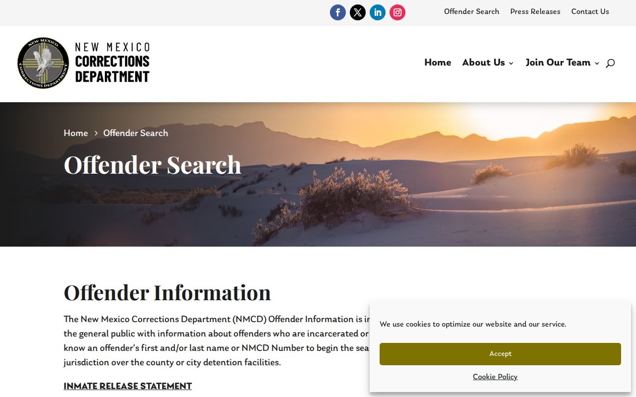 Roswell neighbors: New Mexico Corrections Department offender search screen